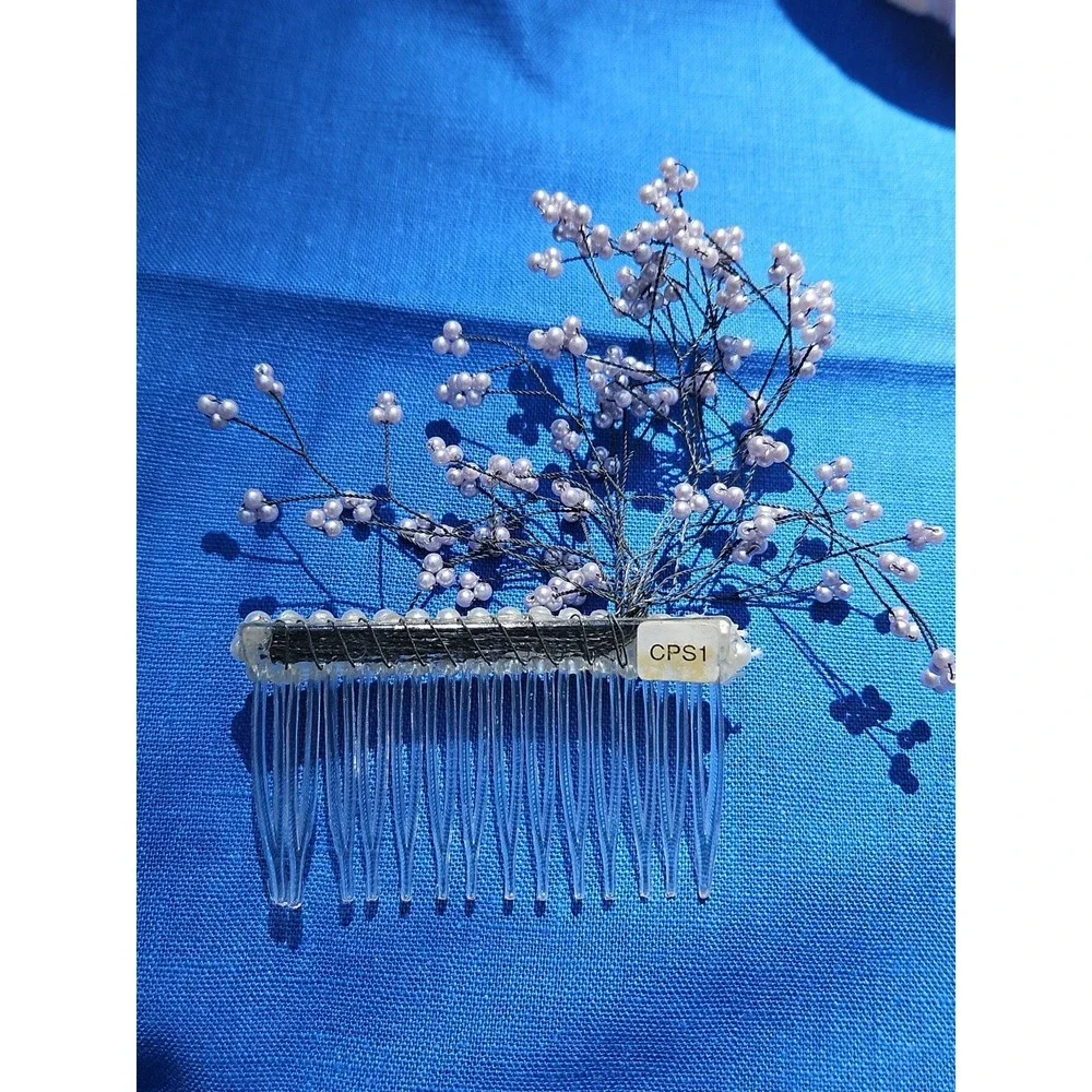 Vintage Pearl Spray Hair Comb Bridal‎ Baby's Breath Headpiece Wedding Lavender